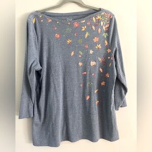 Croft & Barrow Autumn Leaves 3/5 Sleeve Top Women’s xxl